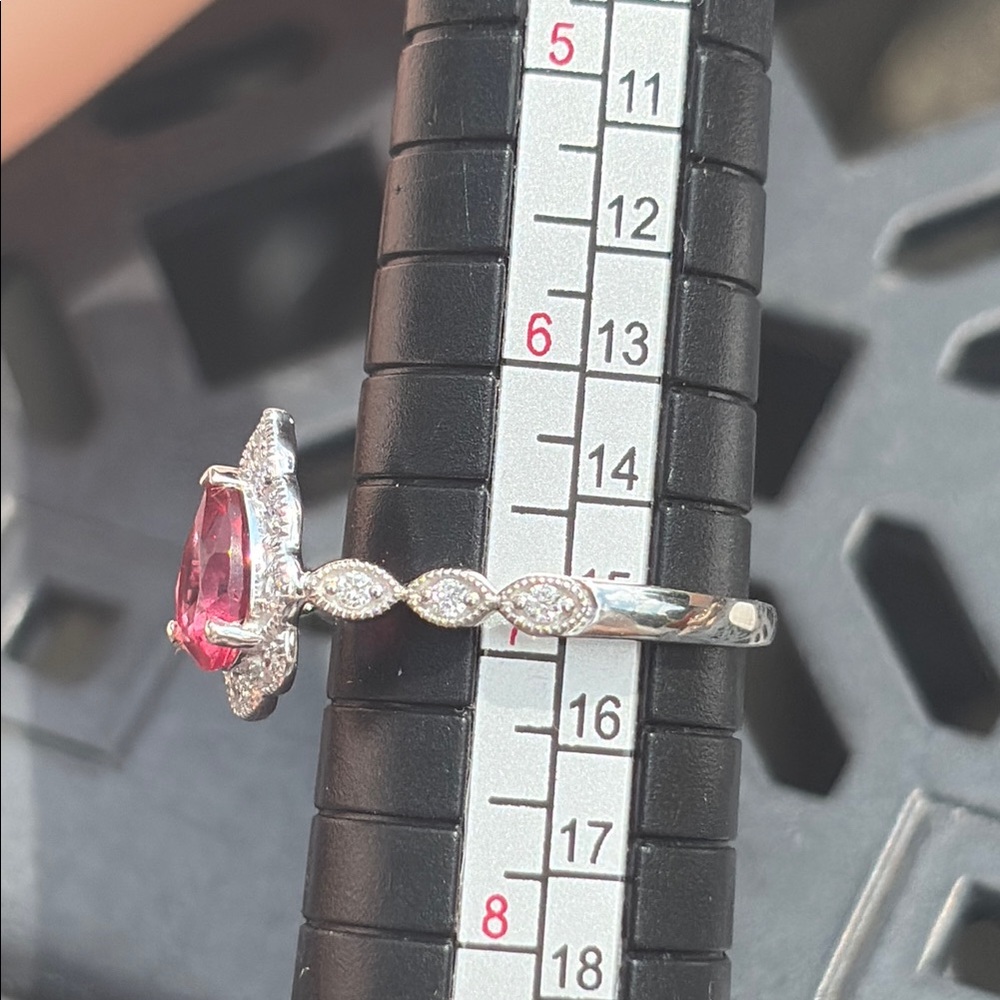 Pear Cut 1.25 tcw Genuine Pink Sapphire & Diamond Ring Sterling Silver Size 7 - Picture 4 of 15